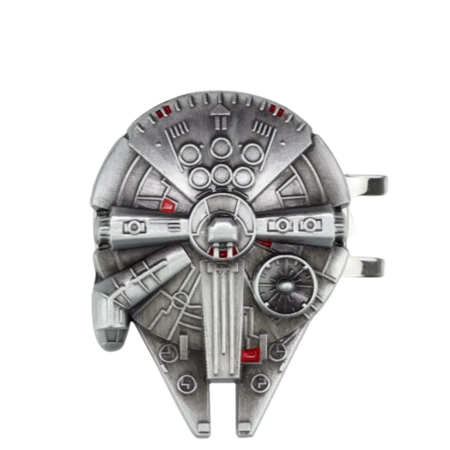 Golf marker shaped like a spaceship on a white background